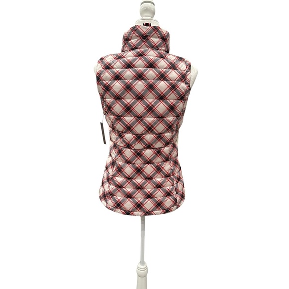 Tommy Hilfiger Red & White Plaid Quilted Puffer Vest - Picture 2 of 5